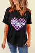 Black Mama Checkered Heart Shape Print Crewneck T Shirt